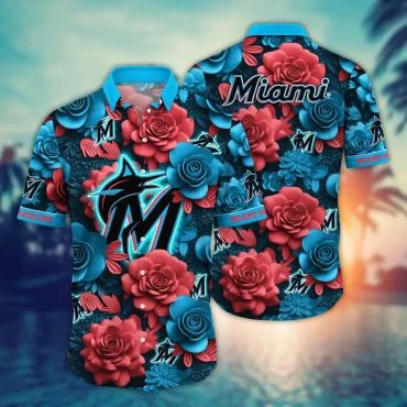 Miami Marlins Midnight Rose Hawaiian - Adult & Kids T-Shirts, Sweatshirts & Hoodies apparel design preview 1