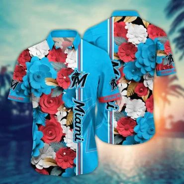 Miami Marlins Vintage Bloom Hawaiian - Adult & Kids T-Shirts, Sweatshirts & Hoodies apparel design preview 1