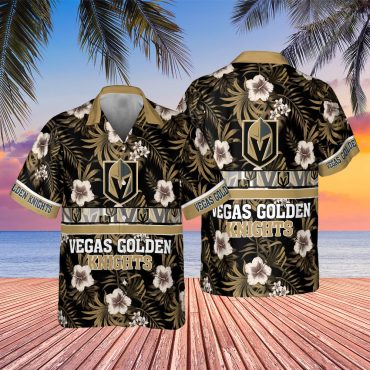 Vegas Golden Knights Striped Floral Hawaiian - Adult & Kids T-Shirts, Sweatshirts & Hoodies apparel design preview 1