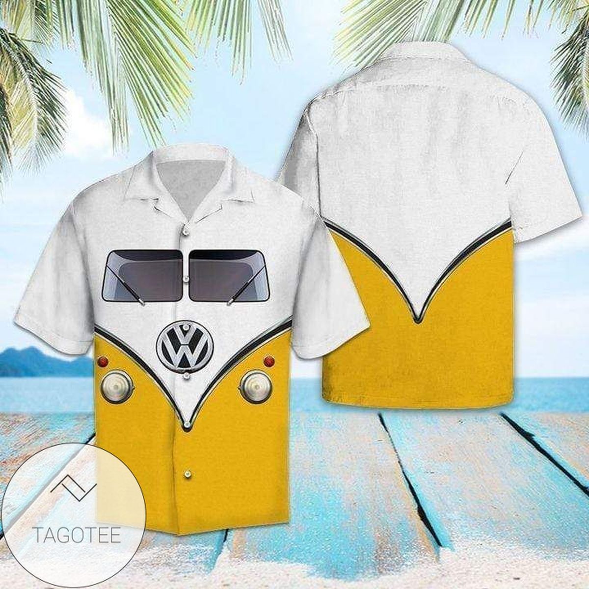 Vibrant Yellow Camping Car Design On Premium Hawaiian - Adult & Kids T-Shirts, Sweatshirts & Hoodies apparel design preview 1