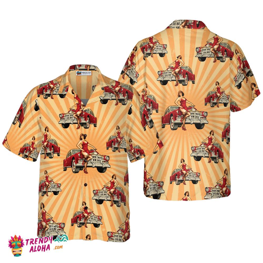 Vintage Car And Chick For Dinner Hawaiian - Adult & Kids T-Shirts, Sweatshirts & Hoodies apparel design preview 1