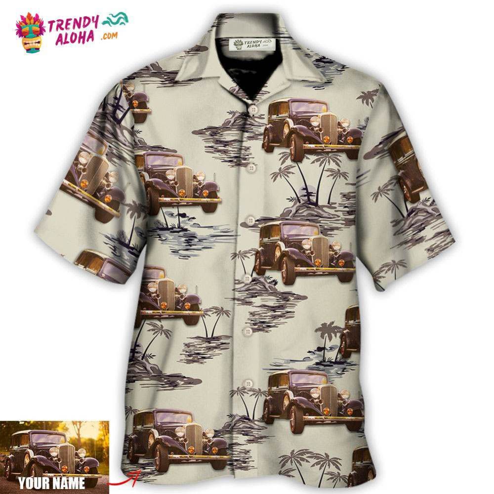 Vintage Car Deserted Island Pattern With Palm Trees - Adult & Kids T-Shirts, Sweatshirts & Hoodies apparel design preview 1