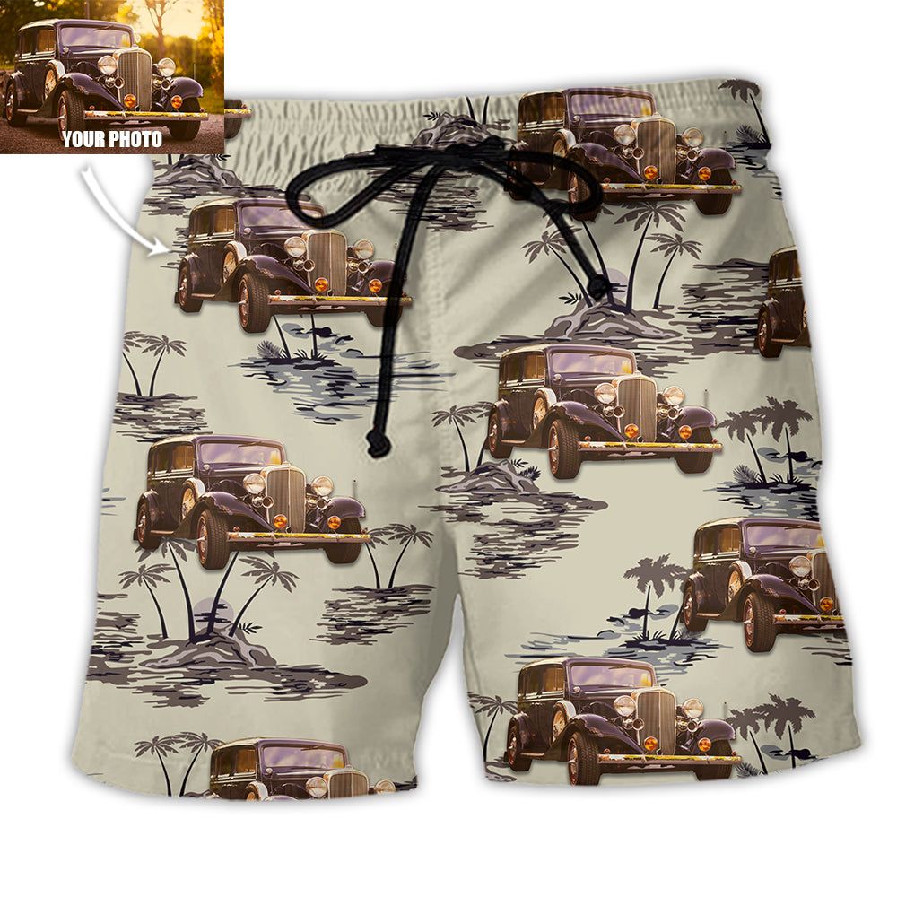Vintage Car Deserted Island Pattern With Palm Trees - Adult & Kids T-Shirts, Sweatshirts & Hoodies apparel design preview 1