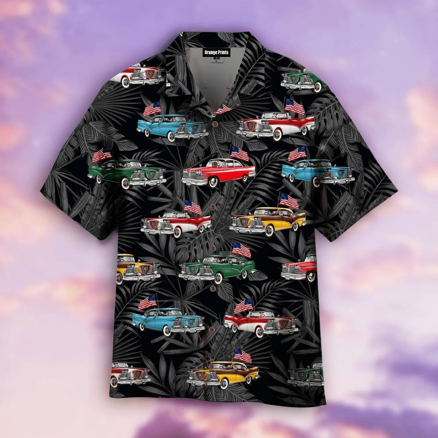 Vintage Car With American Flag Hawaiian For - Adult & Kids T-Shirts, Sweatshirts & Hoodies apparel design preview 1
