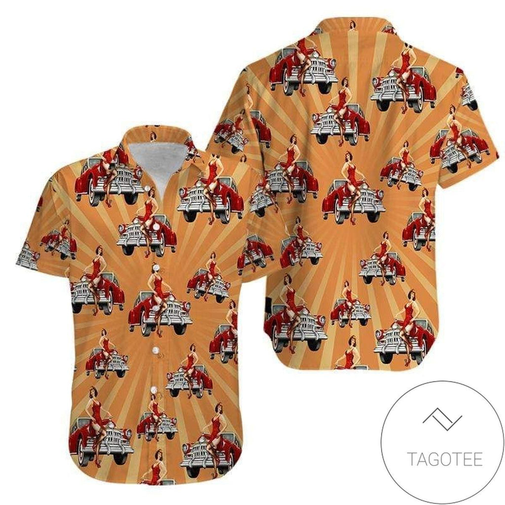 Vintage Cars Evening Out Imagery On A Unique Hawaiian - Adult & Kids T-Shirts, Sweatshirts & Hoodies apparel design preview 1