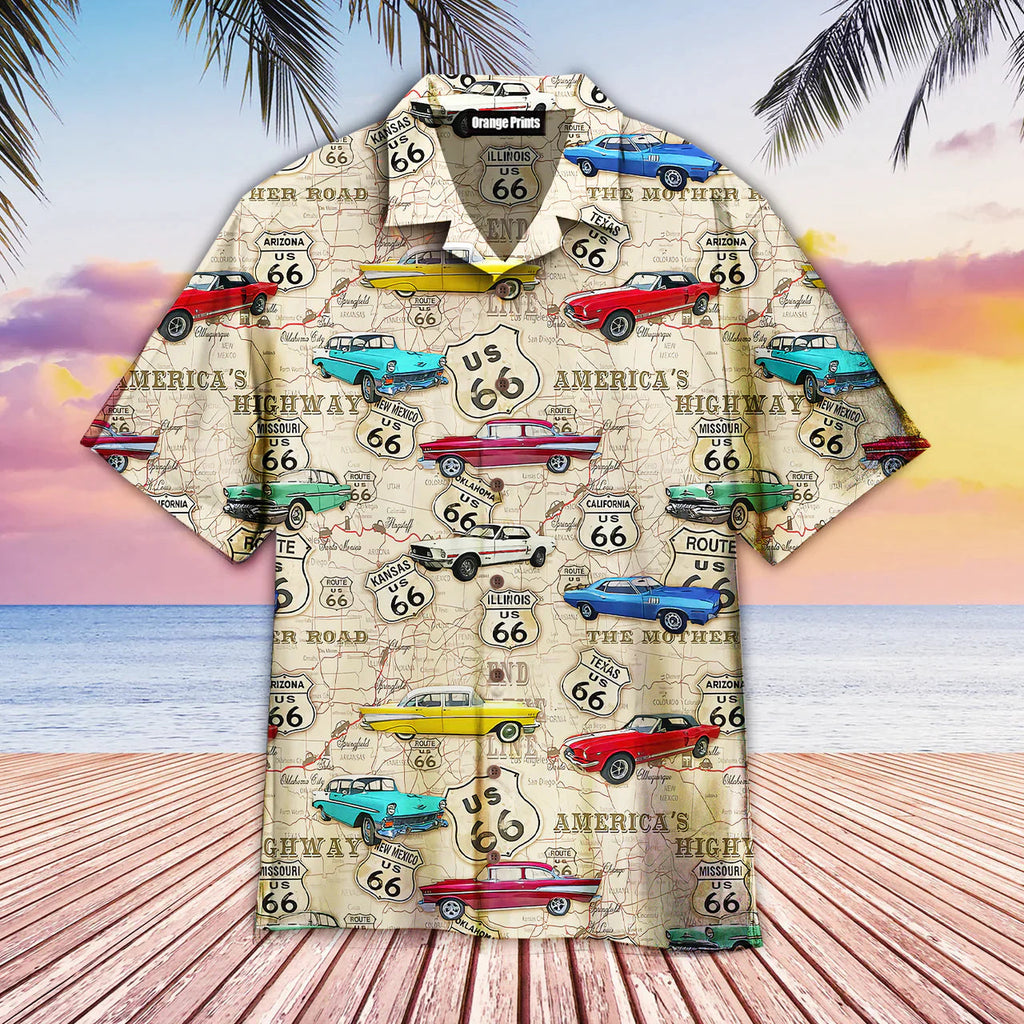 Vintage Muscle Car On Route 66 Aloha Trendy Hawaiian - Adult & Kids T-Shirts, Sweatshirts & Hoodies apparel design preview 1