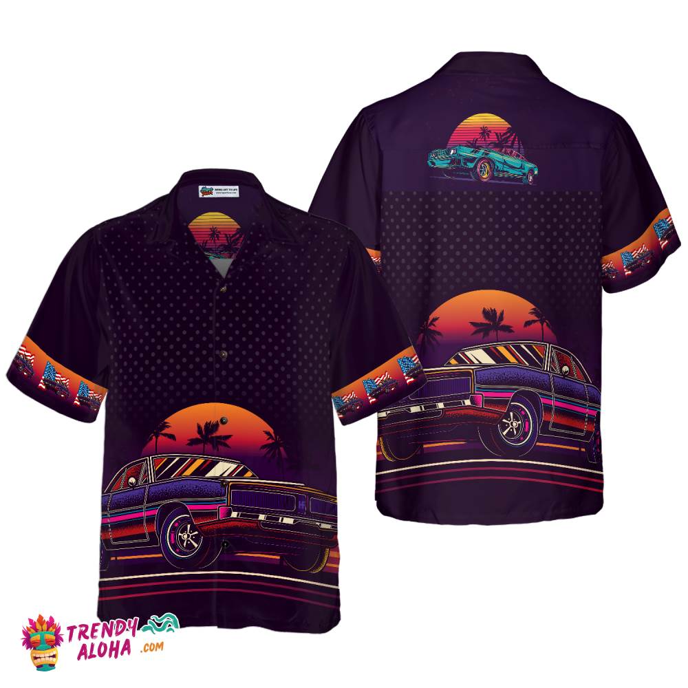 Vintage Neon Muscle Car Hawaiian - Adult & Kids T-Shirts, Sweatshirts & Hoodies apparel design preview 1
